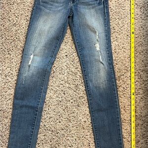 Flying Monkey Women's Distressed Skinny Jeans in Faded Blue